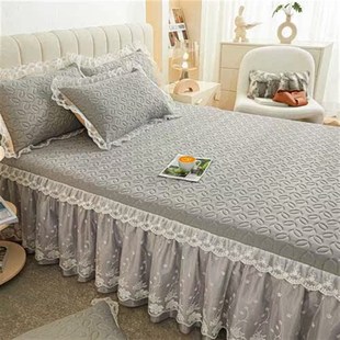 2023新款 公主风冰丝席可机水洗夏天床罩 纯色乳胶凉席三件套床裙款