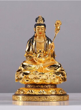 纯铜大势至菩萨i站像像鎏金彩绘西方三圣摆件观音菩萨贴金家用佛