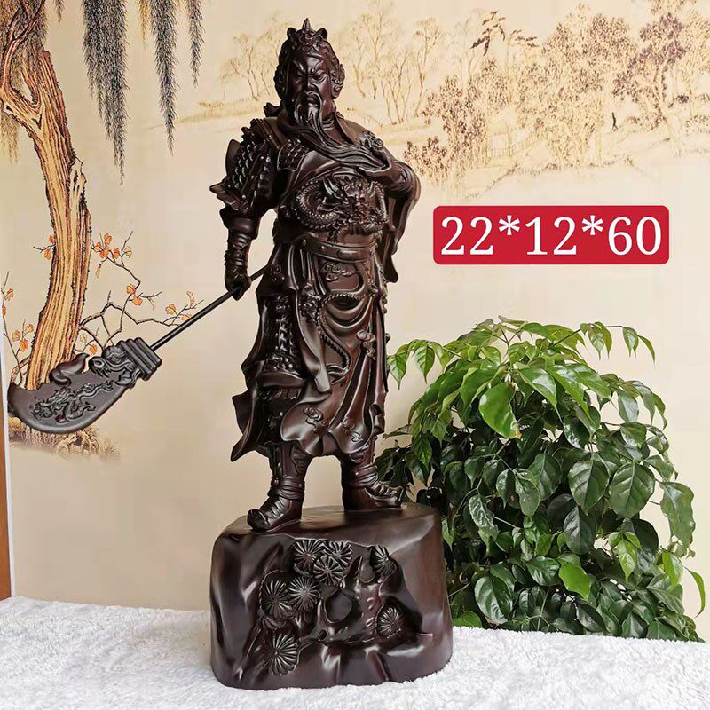 黑檀木雕关公像摆l件实木质雕刻横刀武财神家居店铺开业装饰工艺