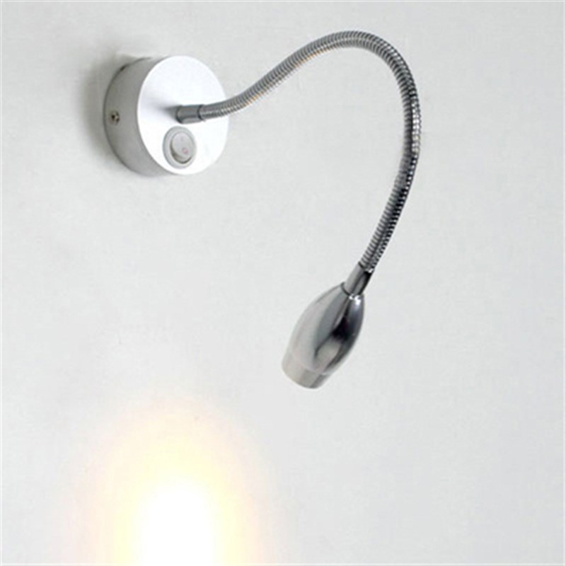 1W3W七天酒店卧室床头灯弯管LED壁灯照画带开关阅读灯软管射灯