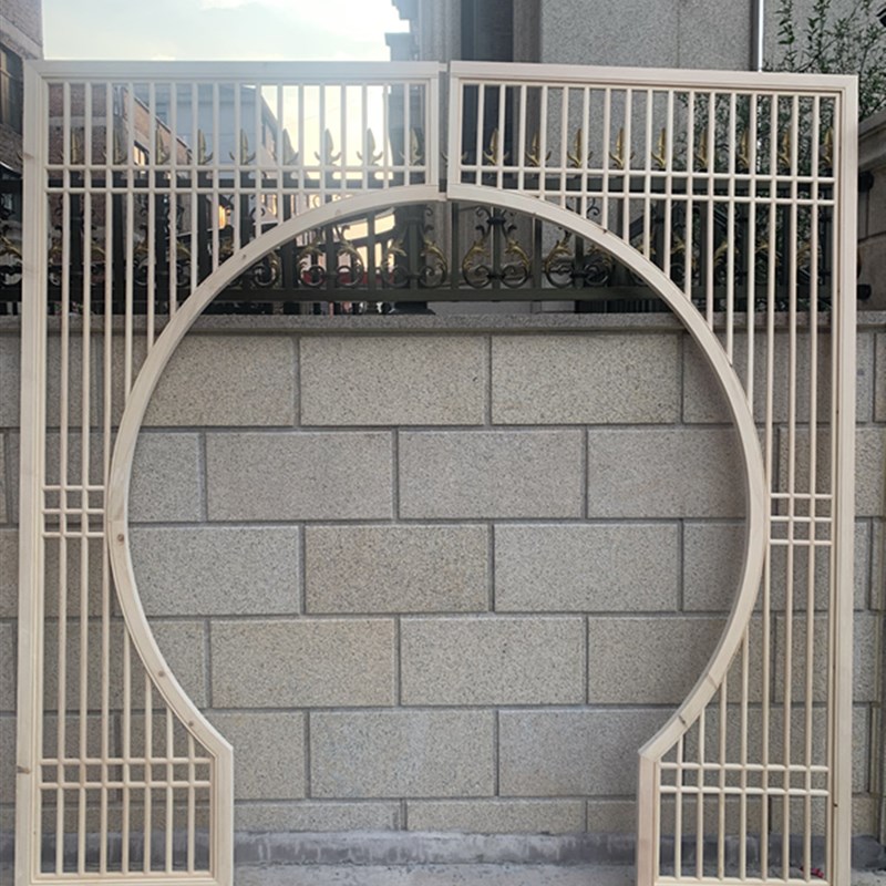 新中式实木仿古花格木格栅客厅月洞门博古架圆门月亮门圆拱门隔断