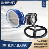 现货D371eF 16Q四氟蝶阀DN100手动单向蜗轮对夹铸铁蝶阀软密封铸