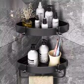 免打孔卫生间转角置物架浴室架厕所洗澡间壁挂式 墙上收纳架子烤漆