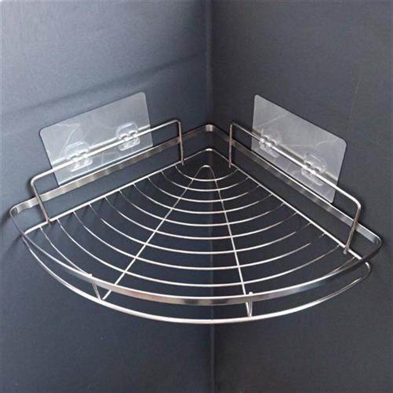 免打孔无痕贴304不锈钢三角架单双层浴室架子厨房厕所墙角置物架