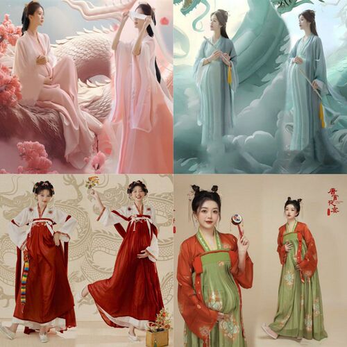 2024年孕妇照主题服装新款孕妈咪室G内简约古风艺术照拍摄汉服套