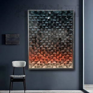 现代简约客厅壁画样板房酒店配画手工制作立体实物画木块画装 饰画