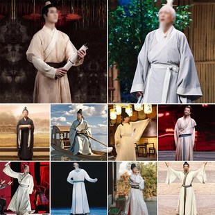 唐朝诗人李白杜甫屈原服装古装男士中国风广袖演出服文人诗人服装