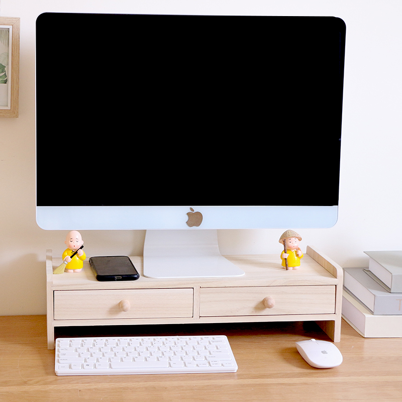 小资纳电脑增高架桌面办公室键盘护颈收纳支架显示器实木置物收纳