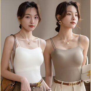 罗丽丝无痕背心女百搭一体固定杯显瘦吊带美背纯色内搭外穿打底女