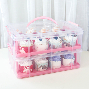 纸杯蛋糕收纳盒圣诞杯子甜品运输打包箱烘焙手提多层马芬杯包装盒