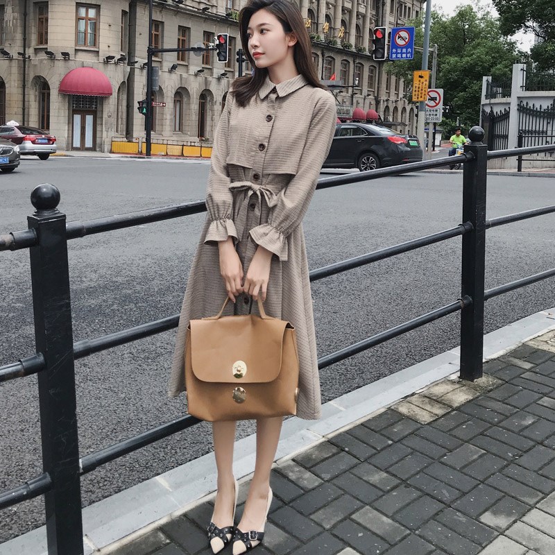 热销1件手慢无2019秋季新款学院风中长款连衣裙