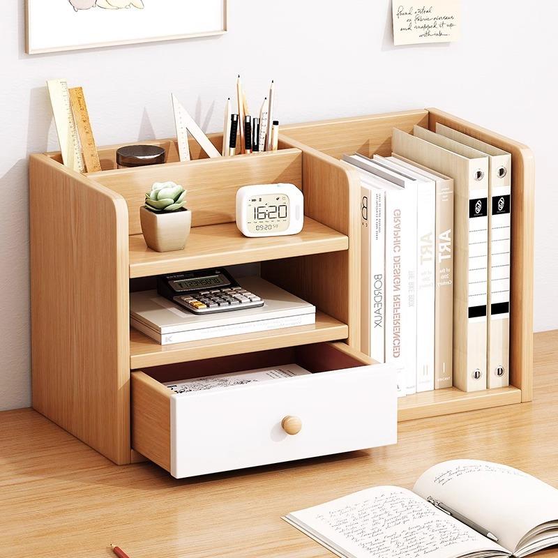 1pc Wooden Desk Organizer Student Stationery Storage Box For