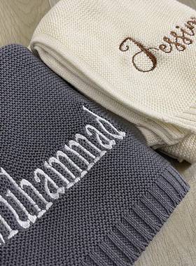 Cotton Knitted Blanket Personalized Embroidered Name Baby Bo
