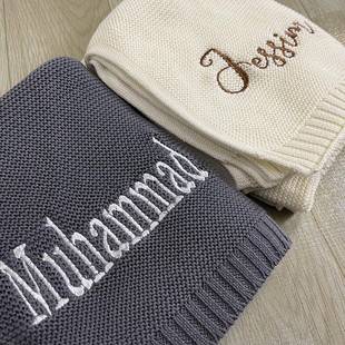 Cotton Knitted Blanket Personalized Embroidered Name Baby Bo