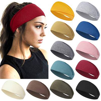 Women Solid Color Elastic Hair Bands Yoga Headband Turban Ma