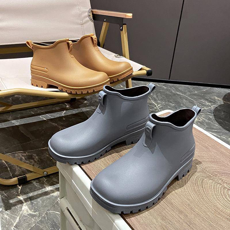 Wearing low cut waterproof rain boots for women