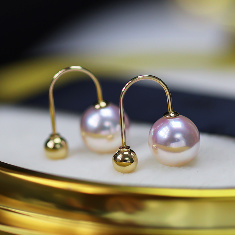 唐晶akoya日本天然海水珍珠耳钉18K金耳环天女级U型耳饰气质OL女