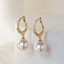日本天然海水珍珠耳环镶嵌钻石耳扣18K黄金耳圈天女级耳坠耳饰女