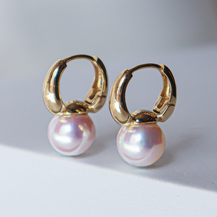 马凡舒同款日本天然akoya海水珍珠耳环18K金耳扣天女级耳坠耳饰女