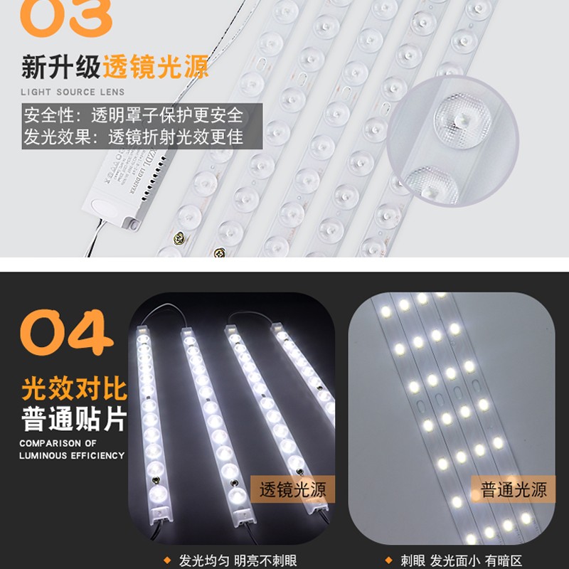 led吸顶灯灯芯替换灯板灯带长条灯条G透镜模组长方形客厅贴片光源