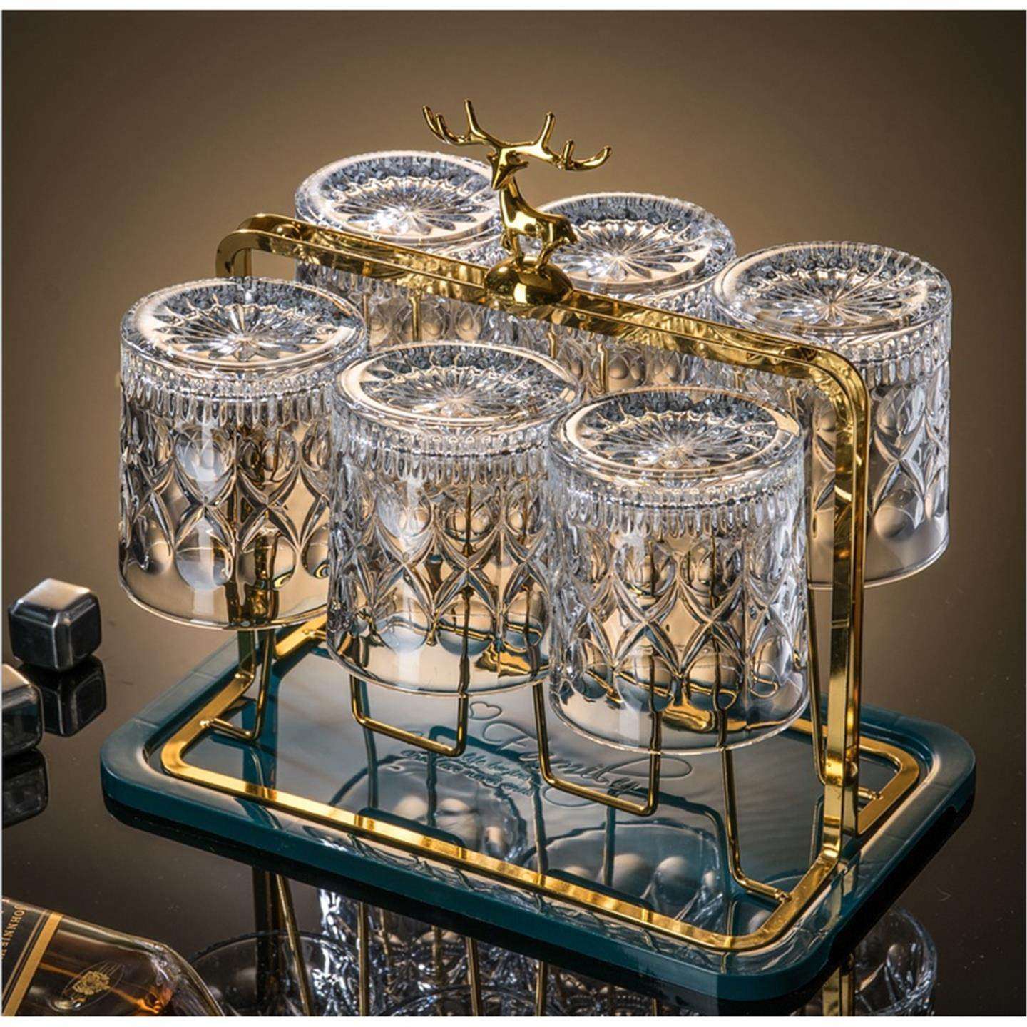 【8件套】6杯搭杯架搭托盘套装洋酒杯高档喝水杯啤酒杯茶杯威士忌,餐饮具,洋酒/威士忌杯,淘宝优惠券,粉丝福利购,淘宝优惠卷