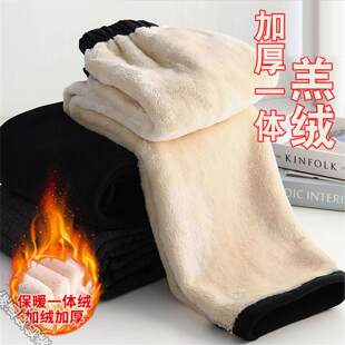 冬季加绒妈妈裤子气质大码外穿直筒裤秋冬中老年人女加厚保暖棉裤