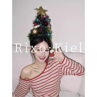 法国Rixokiel条纹斜肩长袖t恤女