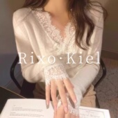 女秋冬高级感小个子v领针织衫 法国Rixo kiel白色蕾丝打底衫 上衣