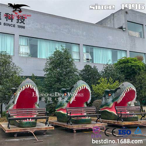 霸王龙头咬椅子模型景区商场拍照互动美陈引流产品仿真恐龙工厂