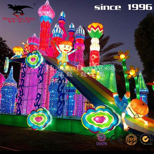 兔年美陈春节彩灯组合灯会彩车卡通儿童滑滑梯大型草坪摆件