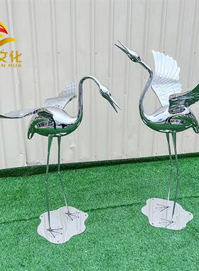 现货售楼处水池庭院装饰不锈钢仙鹤雕塑镜面火烈鸟白鹭玻璃钢摆件