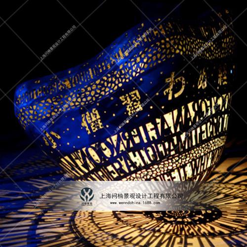 大型主题玻璃钢工艺品雕塑供应金属艺术品摆件镂空发光艺术装置