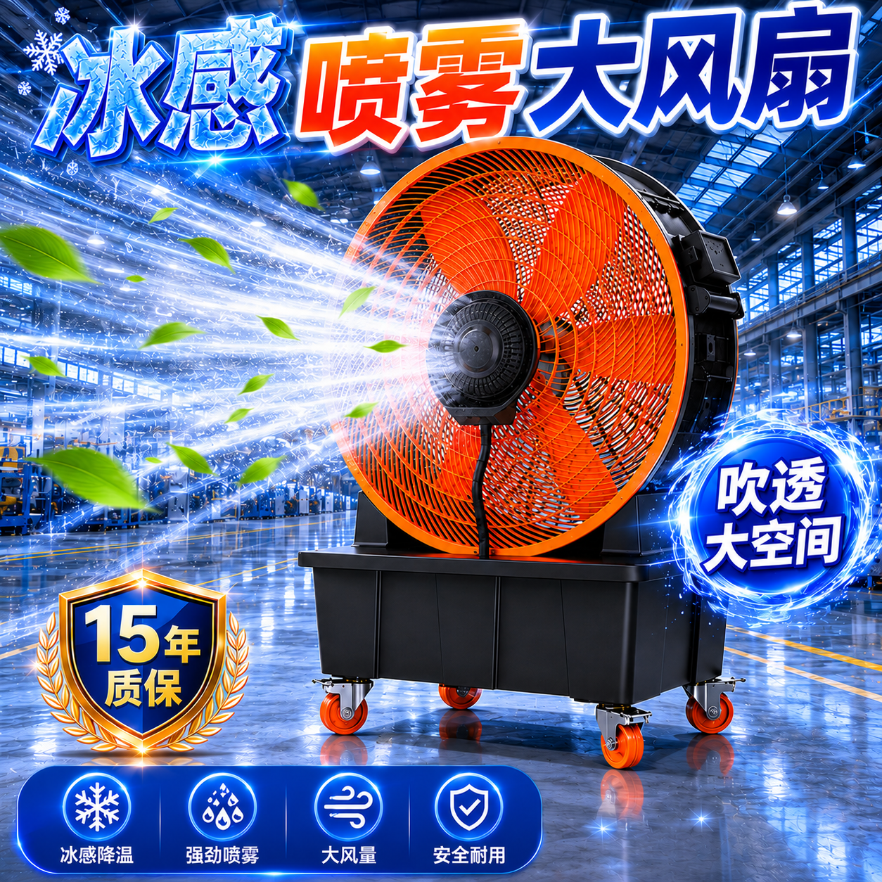 工业喷雾风扇强力电风扇落地扇制冷加湿水冷补水工厂降温水雾商用