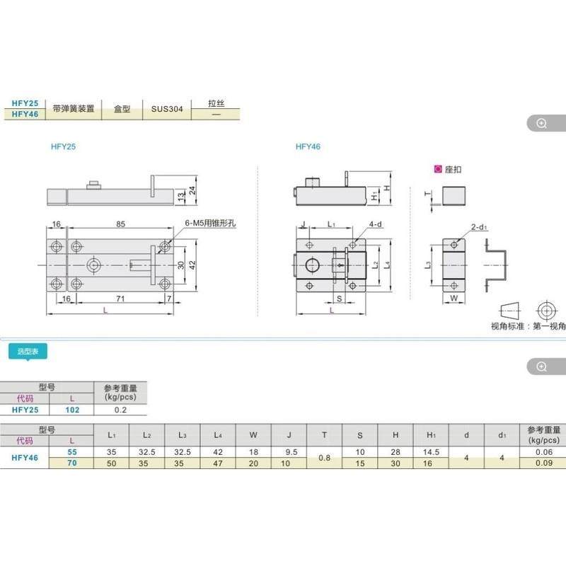 方形插销设备柜安全门HFY46-L55/L70明装插销手动型 A型不锈钢