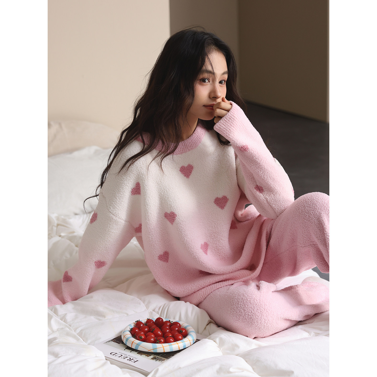 【半边绒】睡衣女士秋冬季软绵绵保暖珊瑚绒家居服甜美少女套装