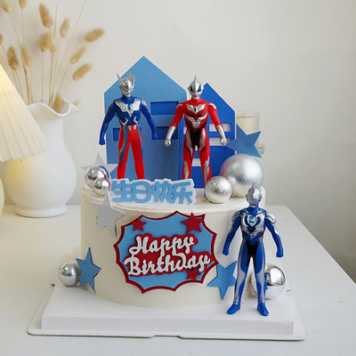 网红超人蛋糕装饰卡通儿童迪迦赛罗泽塔凹凸曼宝宝周岁生日插件