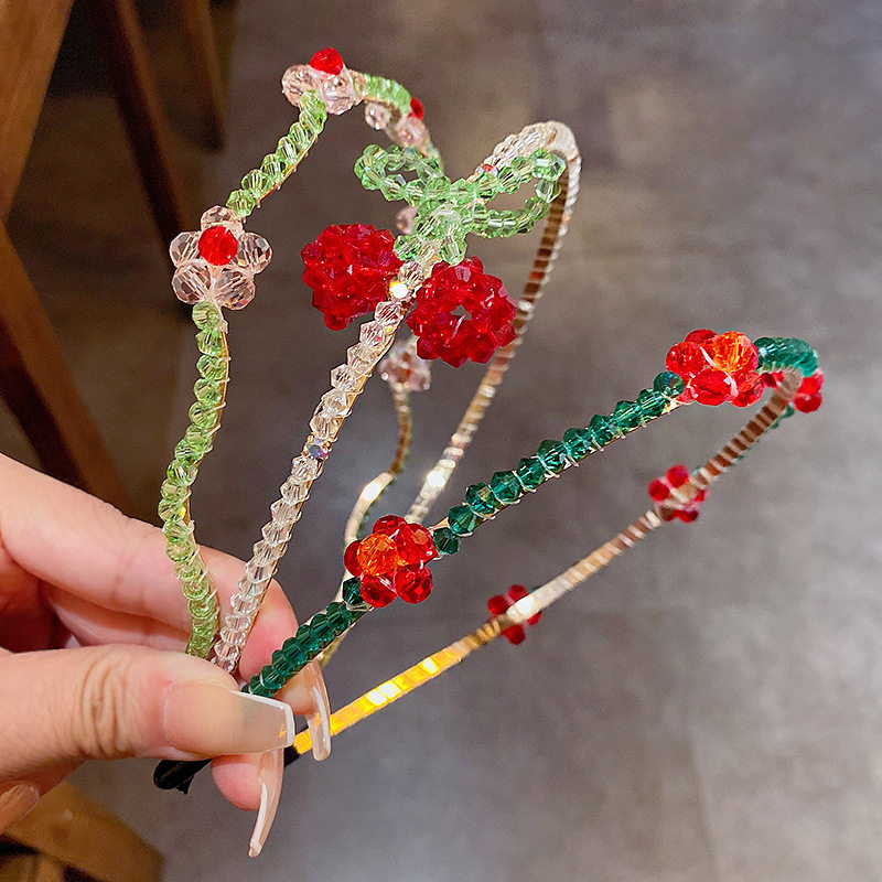 韩版新款樱桃花朵可爱水晶编织发箍夏季新款头箍头饰压头发发卡