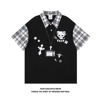 FXOP小猫格纹polo衫假两