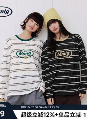 Mmlg潮牌2026春季新款女版经典logo撞色条纹长袖T恤宽松罩衫上衣