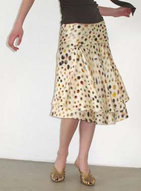 Mito de dar 醋酸天丝迷幻波点双层斜裁度假风中长款A字半身裙