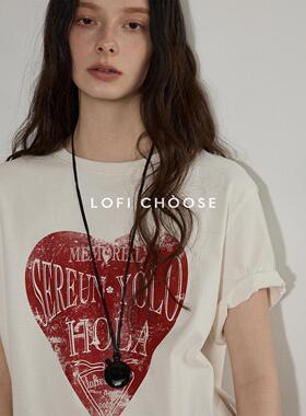 Lofi choose复古撞色字母印花短袖T恤女夏季新款百搭圆领宽松上衣