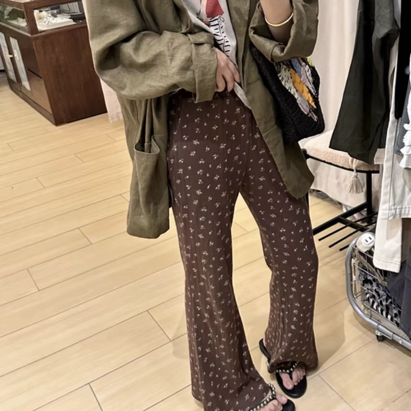 韩版时尚碎花减龄休闲裤女高腰显瘦2026夏季新款喇叭裤百搭长裤潮