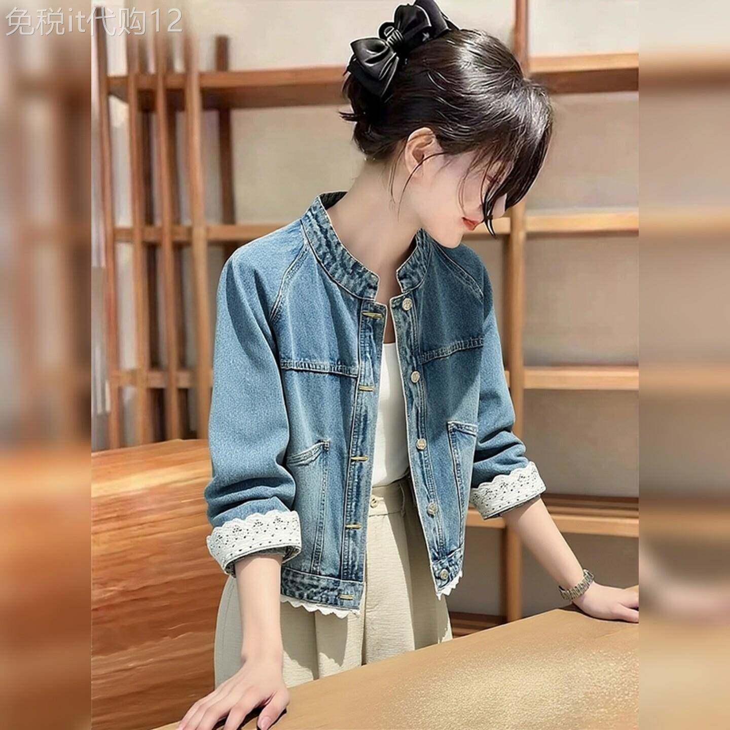港风蓝色气质立领牛仔衬衫女2026春季新款高级感宽松百搭短款上衣