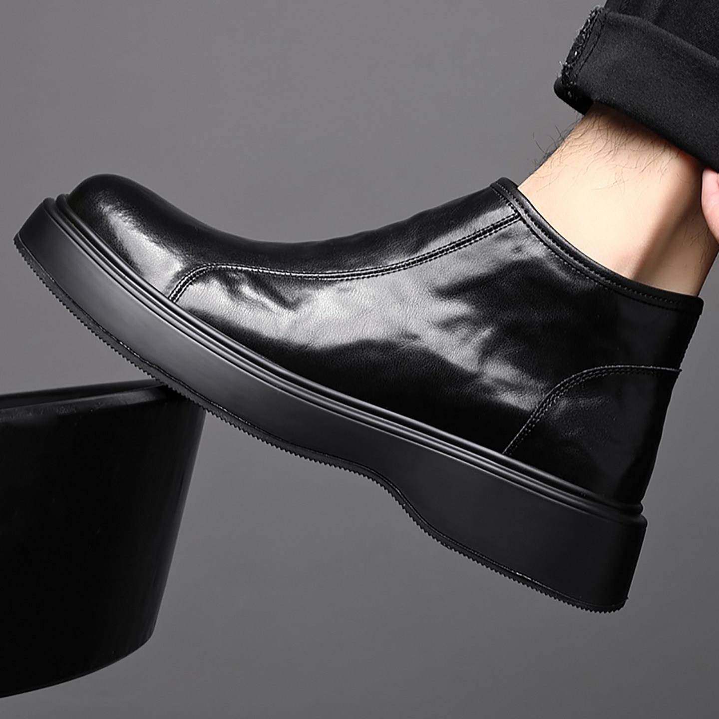 男鞋真皮切尔西靴男款2025新款增高马丁靴男士中低帮皮鞋休闲短靴