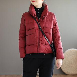 2025新款酒红色上衣轻薄韩版修身短款冬季外套高领小个子女羽绒服