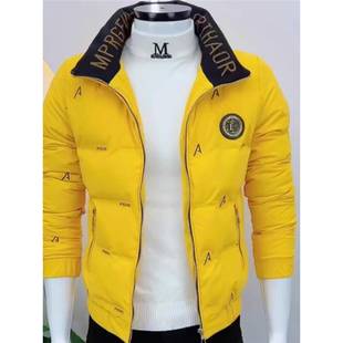 欧洲站羽绒服男款轻奢高端冬季轻薄字母印花保暖小码修身立领外套