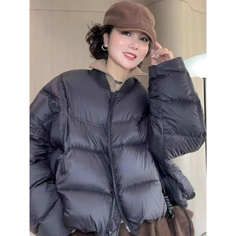 潮牌短款羽绒服女小个子2025冬季新款棒球服宽松慵懒风白鸭绒外套