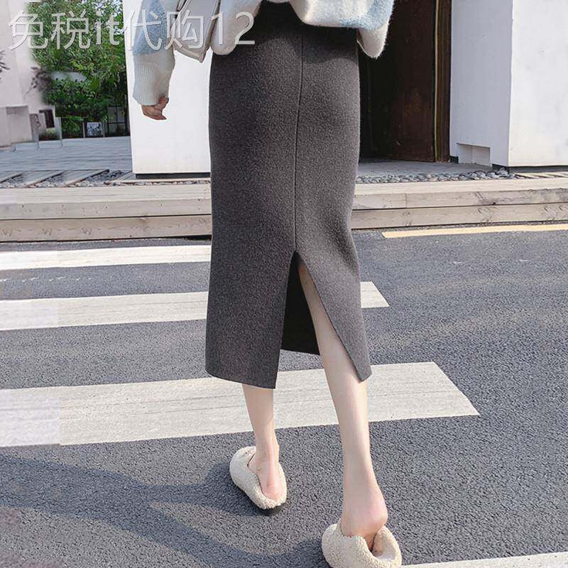 羊绒针织半身裙女2026年秋冬新款高腰直筒一步裙中长款开叉包臀裙