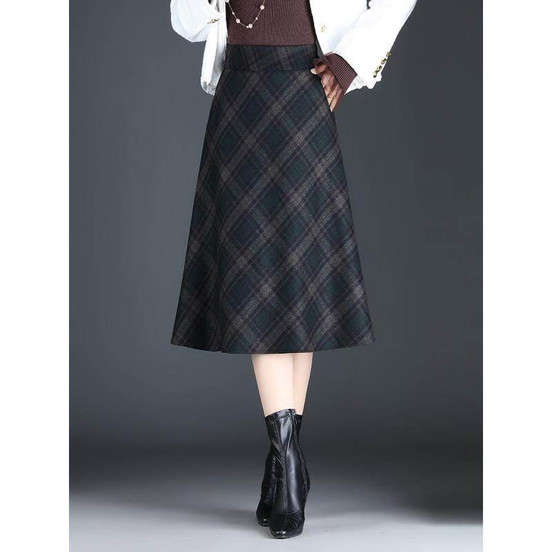 格子半身裙秋冬女2025新款高腰中长款a字裙胖mm显瘦大摆裙伞裙子
