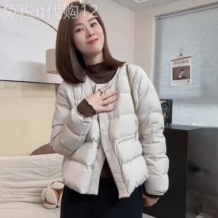 韩版时尚白色短款羽绒服女2025冬季新款圆领白鸭绒面包服保暖外套